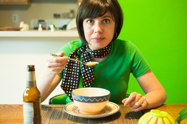 woman eating at table